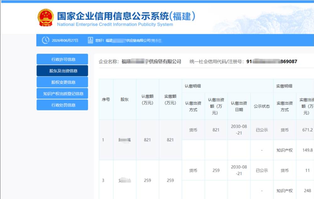福建某供应链公司1080万知识产权实缴案例
